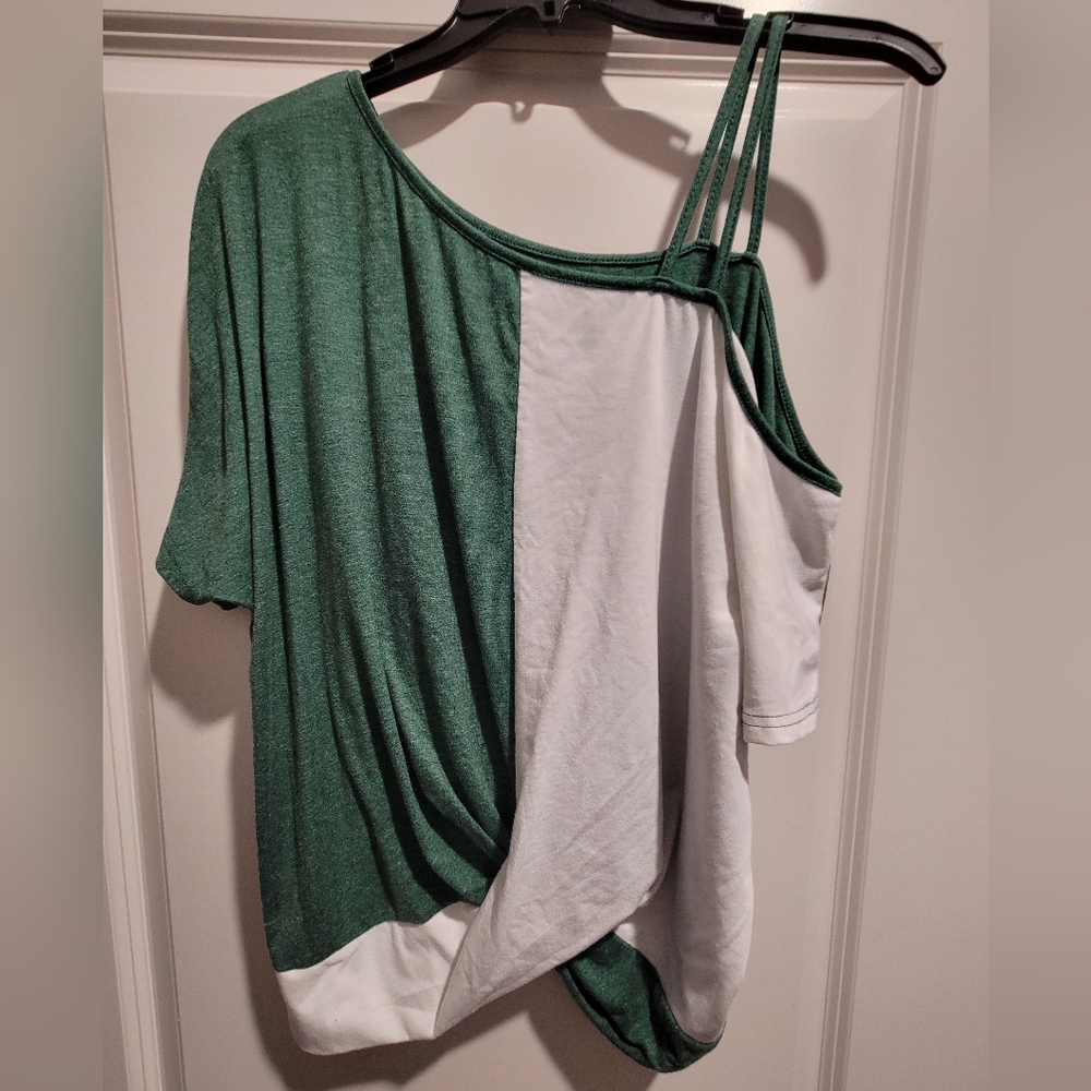 Green and White Strappy Top